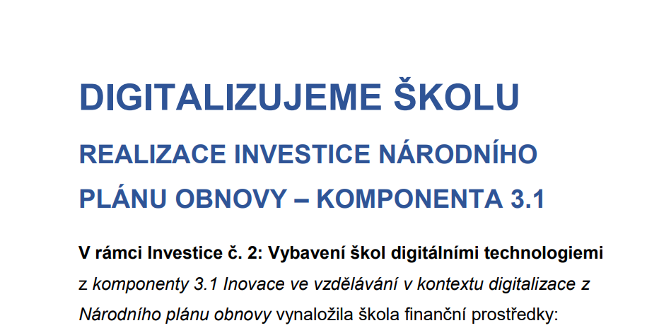 REALIZACE INVESTICE NÁRODNÍHO PLÁNU OBNOVY